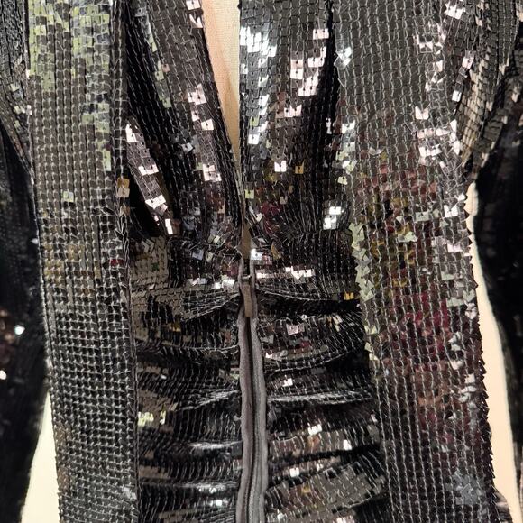 Saint Laurent Ruched Sequin Mini Dress Black Size 40F NWT $5,490 Rare Retro Glam - Picture 3 of 15